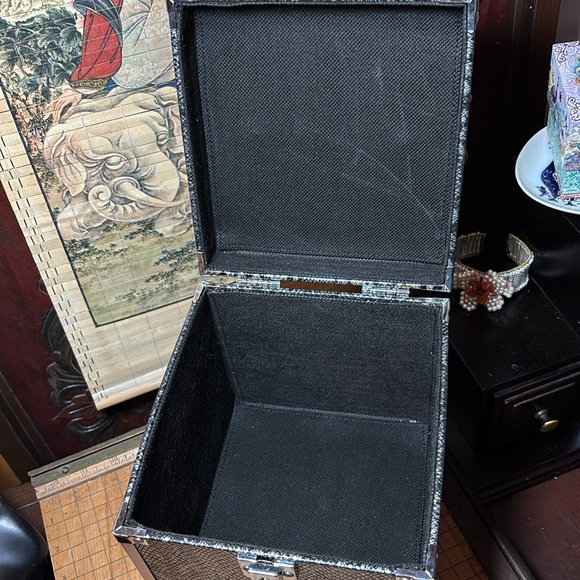 Black Silver Snake Skin Reptile Makeup Hair Tools Carrier Case 8.5”Hx7.5”Dx7”L - Picture 3 of 10